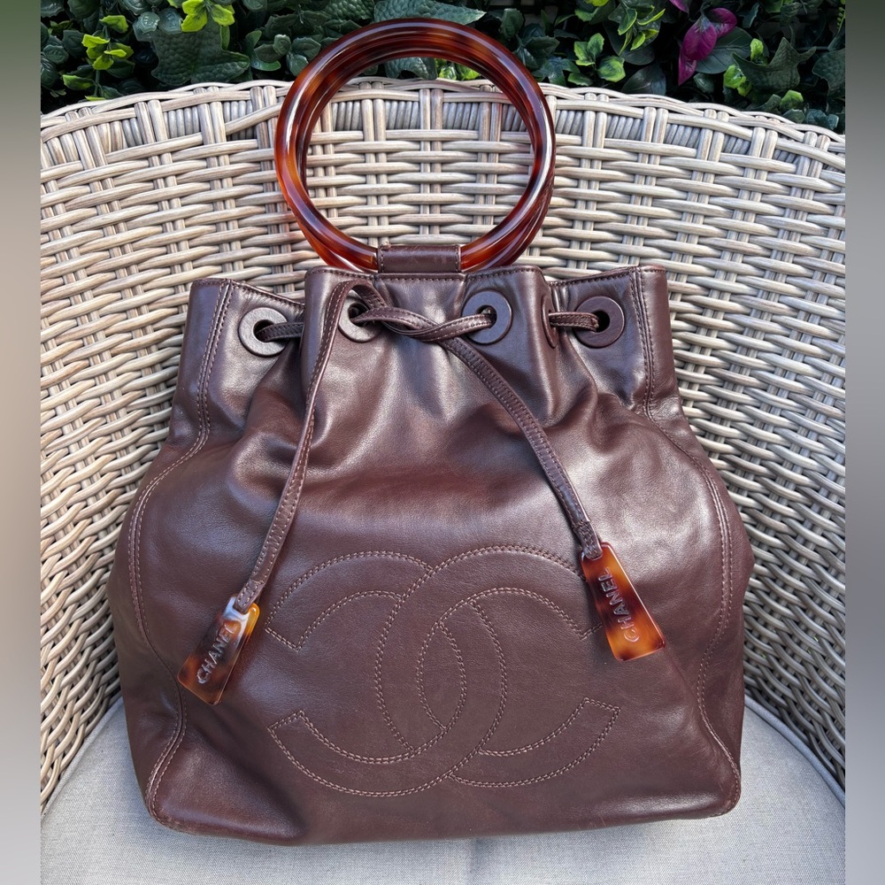 Authentic Chanel Brown Tortoise Shell Leather Buc… - image 1